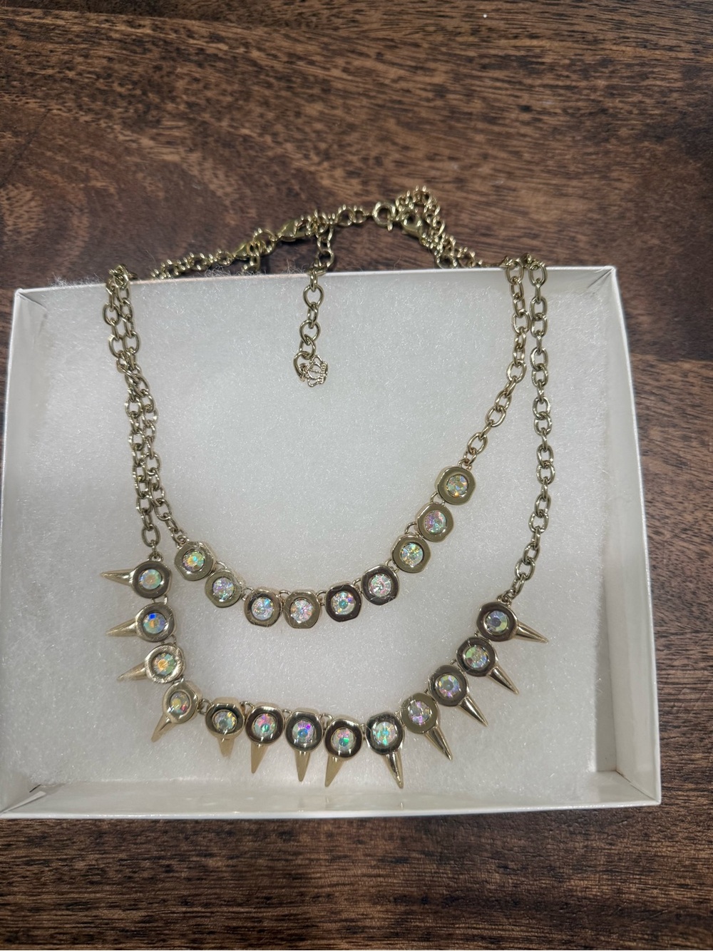 Premier designs Gold-Tone Iridescent Crystal Spike Layered Necklace